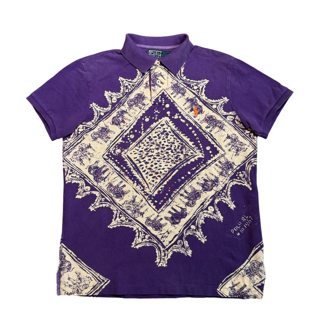 Polo Ralph Lauren Mens Purple Elephant Bandana Print Polo Shirt M